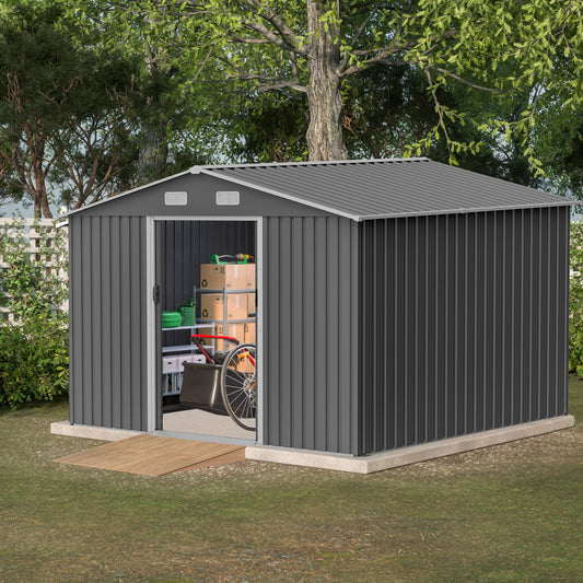 GDFStudio Maloa Metal Outdoor Storage Shed 10X8 FT-Grey