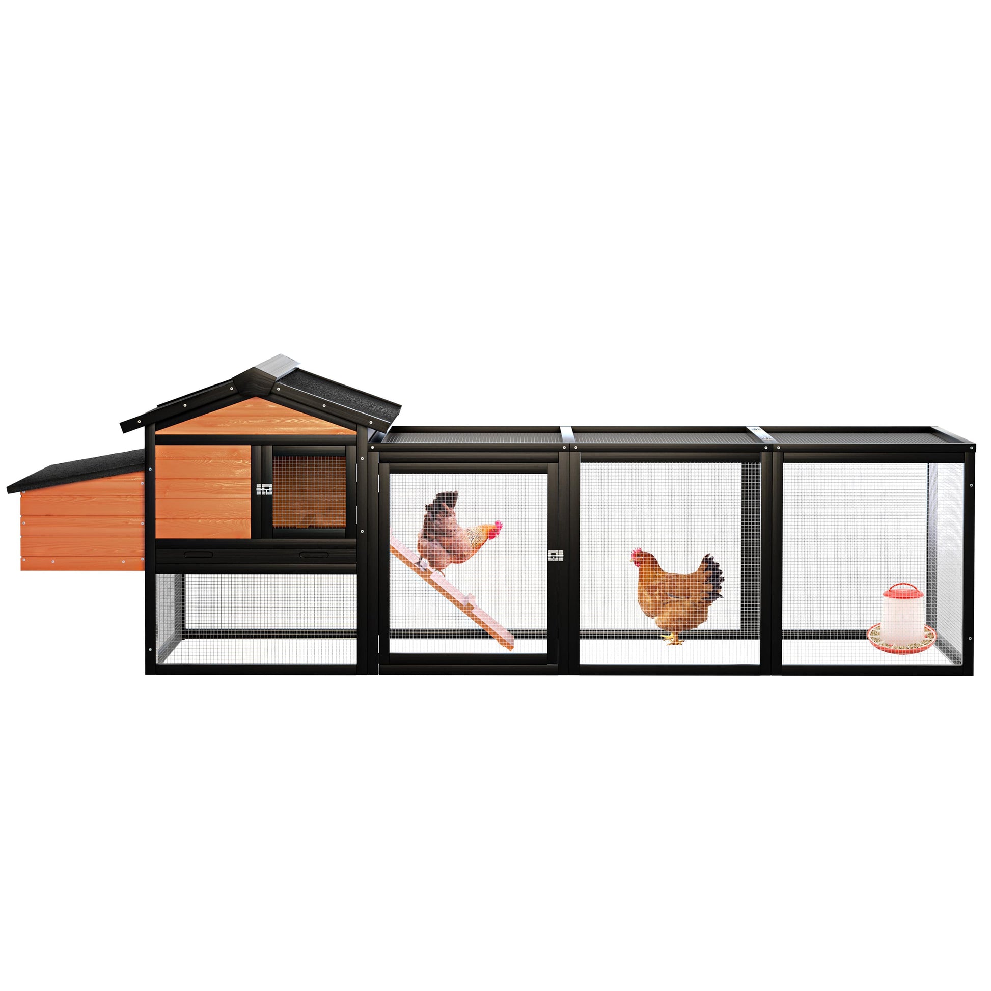 Vynxaria  36in H x 72in W x 28in D Farmhouse Chicken Rabbit Hutch 1 Pack Black Brown Large Wooden Coop