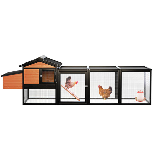 Vynxaria  36in H x 72in W x 28in D Farmhouse Chicken Rabbit Hutch 1 Pack Black Brown Large Wooden Coop
