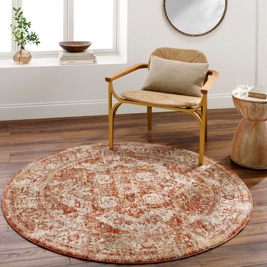 Livabliss Mirabel 5 x 5 (ft) Flatweave Polyester Burnt Orange Round Indoor Medallion Global Spot Clean Only Pet Friendly Area rug