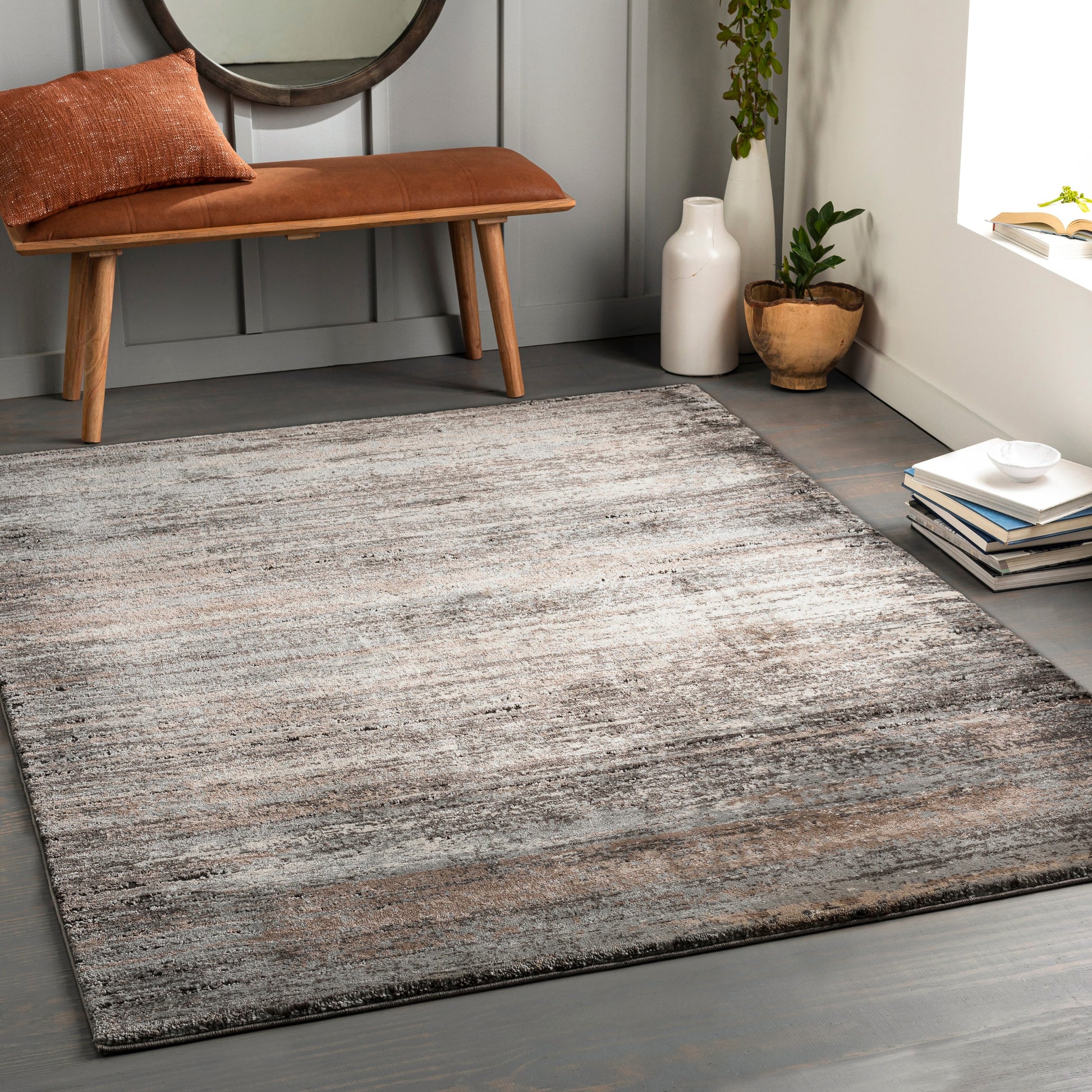 Livabliss Montana 7 x 9 (ft) Flatweave Polyester/Polypropylene Gray/Cream Rectangular Indoor Ombre Spot Clean Only Pet Friendly Area rug