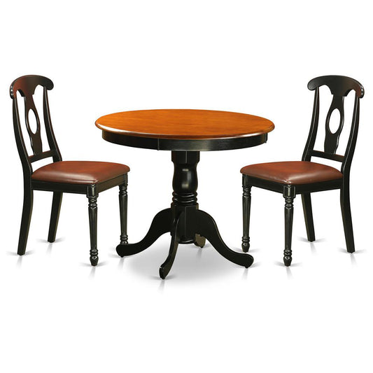 East West Furniture Black 3 Pc Dining room setwith 2 Leather Chairs