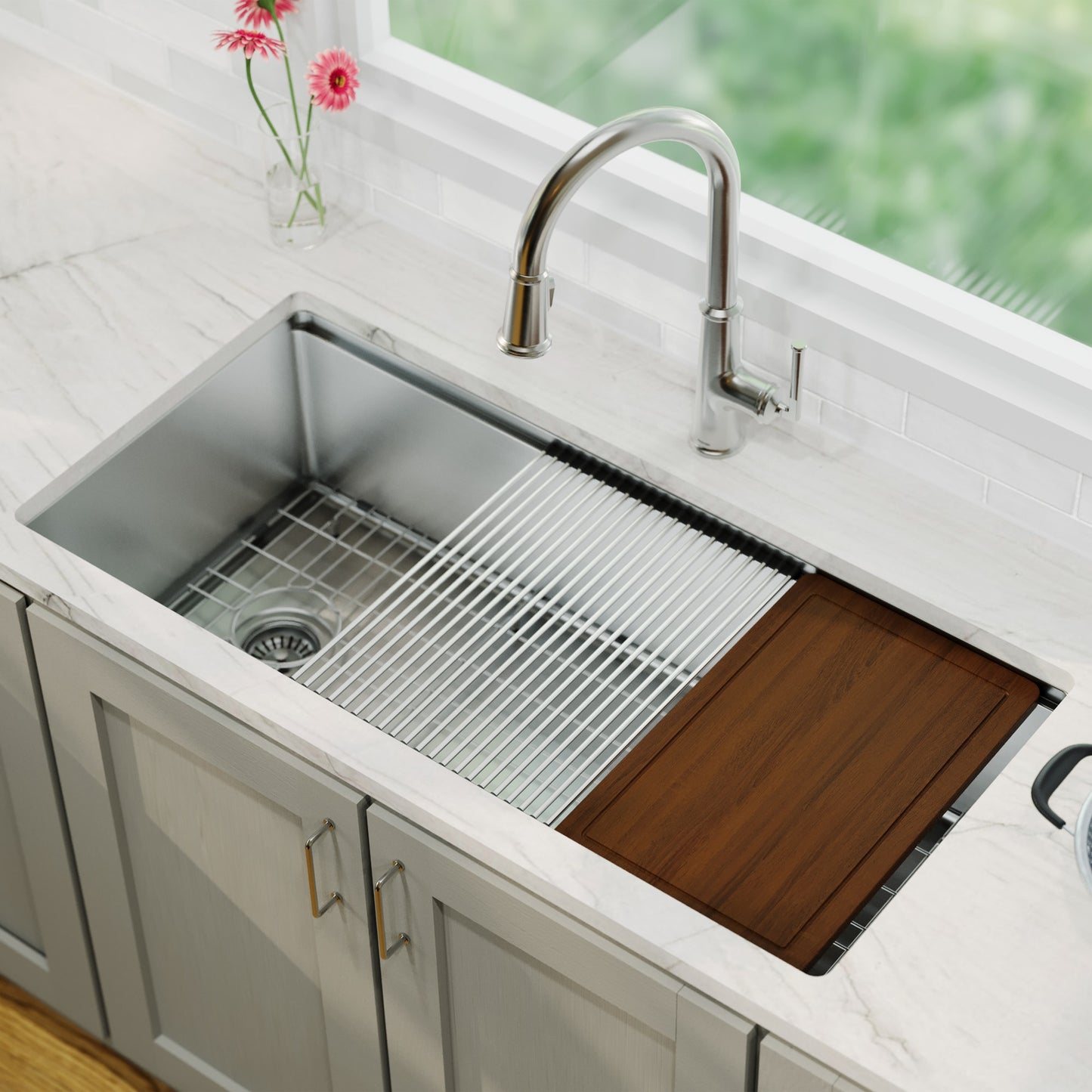 Karran Undermount 39-in x 18.75-in Stainless steel Single bowl 16 -Gauge Workstation Kitchen Sink