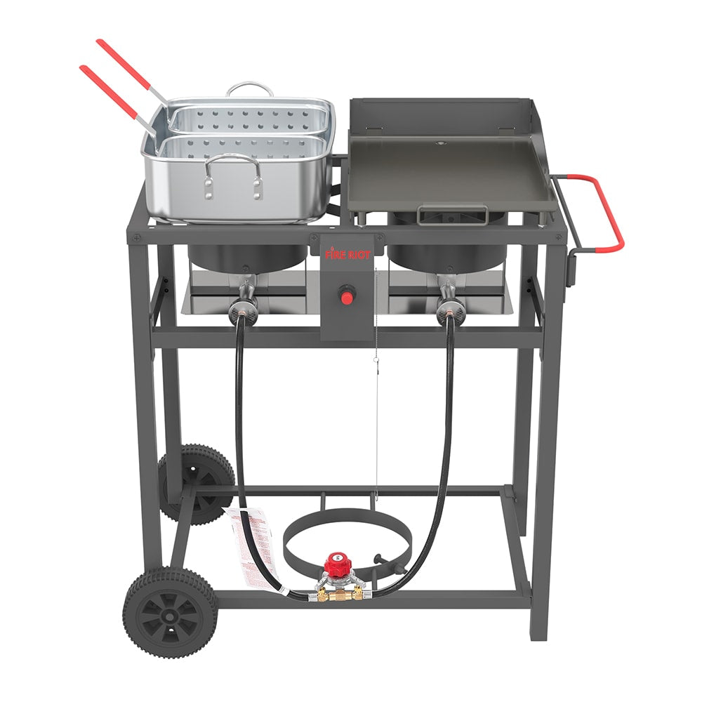 FIRE RIOT Double Deep fryer Portable griddle Combo 2 -Burner Liquid propane Flat Top Grill