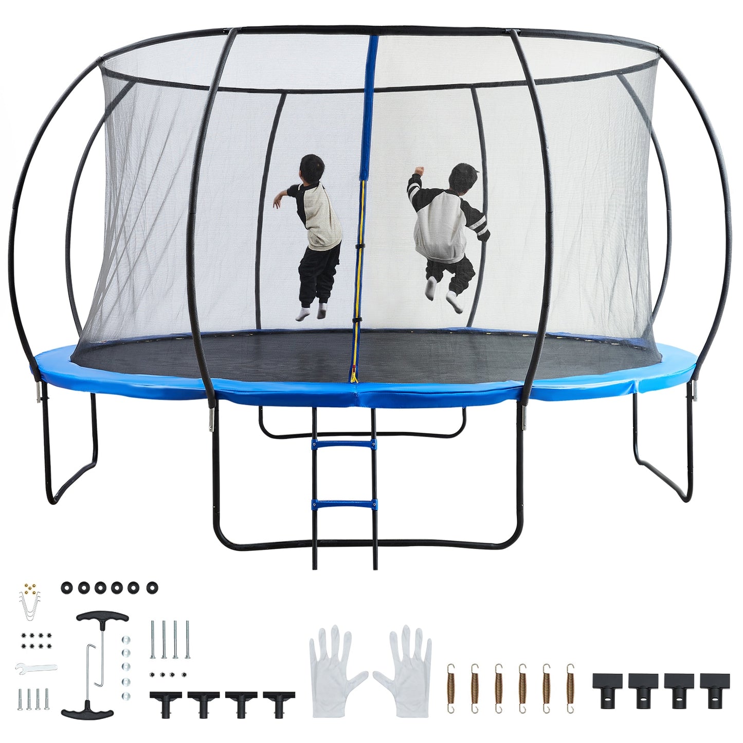 VEVOR 14FT Trampoline  450 lbs Trampoline with Enclosure Net  Ladder  and Curved Pole  Heavy Duty Trampoline with Jumping Mat and Spring Cover Padding  Outdoor Recreational Trampolines for Kids Adults