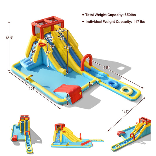 Costway  Inflatable Dual Slide Water Park Climbing Bouncer W/ 735W Blower