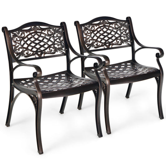 Dimakai Set of 2 Stackable Bronze Aluminum Frame Stationary Dining Chair with Solid Seat