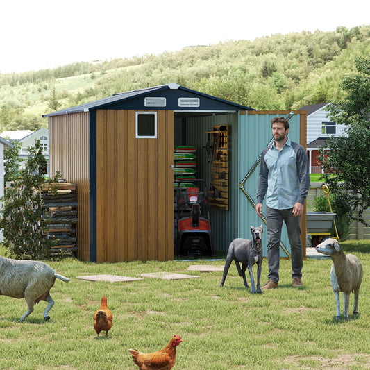 LOVMOR 6x8FT Outdoor Steel Storage Shed Lockable Doors Compact Metal Tool Shed Bike Storage yellow