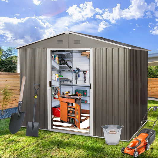 LOVMOR 8ftx6ft Outdoor Metal Storage Shed Metal foundation Gray SKU W540S00012