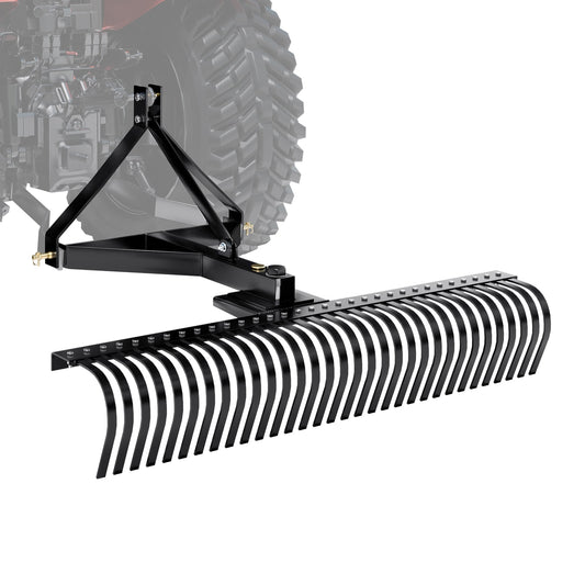 VEVOR Pull Behind Thatch Remover  60in Width  Equipped with 32 Durable Steel Prongs  Tractor Compatible 3 Point Hitch Garden Rake  Ideal for Soil Preparation and Grass Maintenance