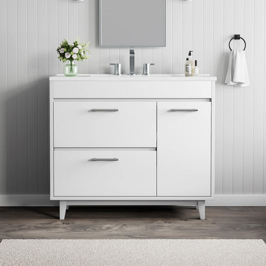 JEAREY 37-in White Undermount Single Sink Bathroom Vanity with White Cultured Marble Top