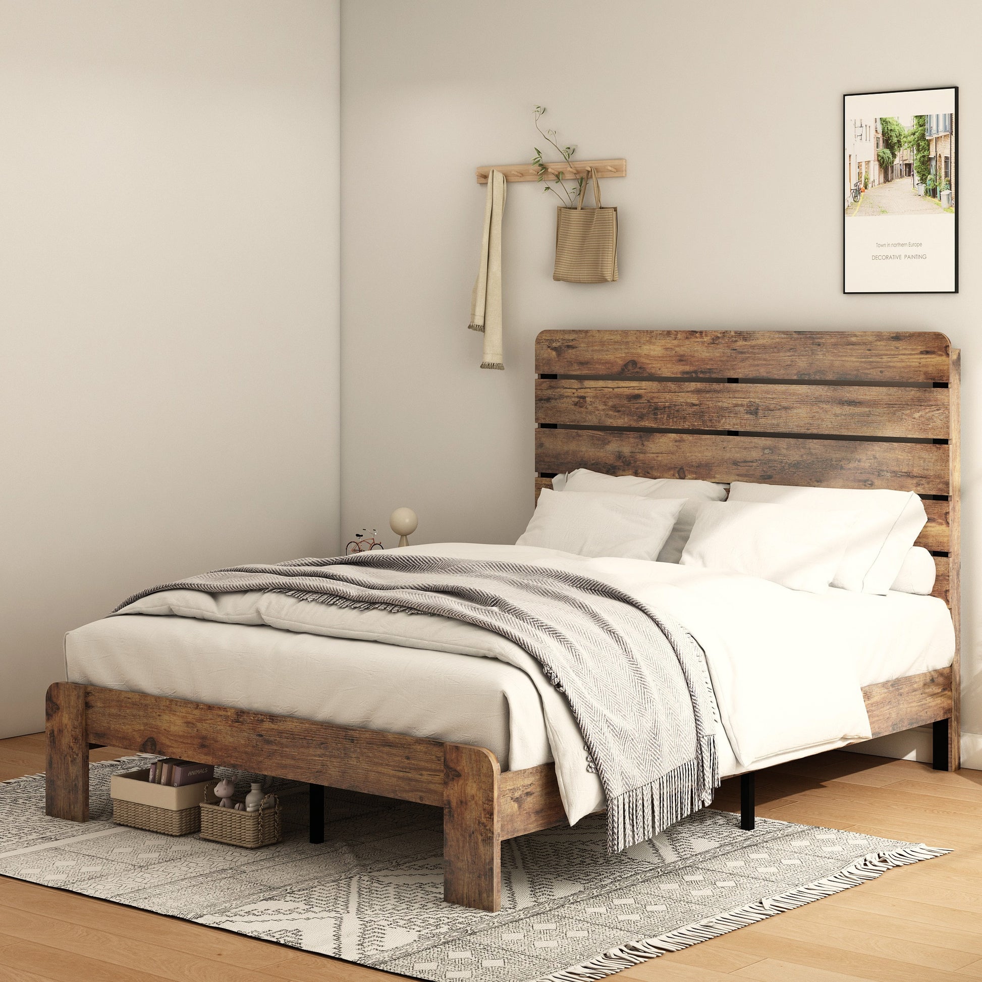 Fun Orange Queen Dark Brown Bed Frame with Headboard