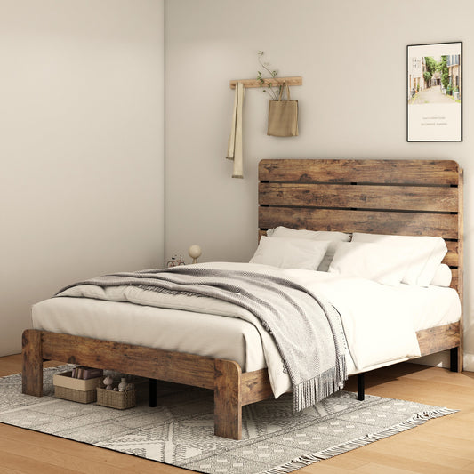 Fun Orange Queen Dark Brown Bed Frame with Headboard