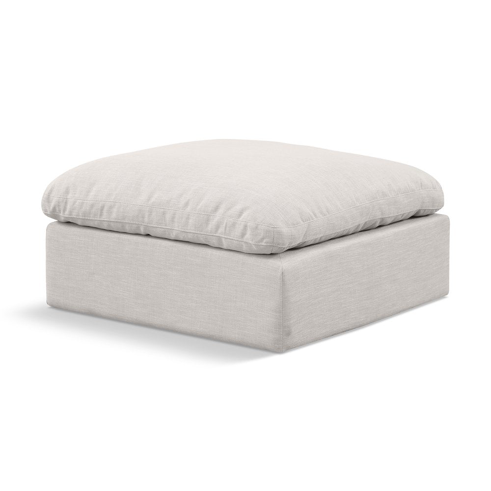 Meridian Indulge Cream Linen Textured Fabric Ottoman