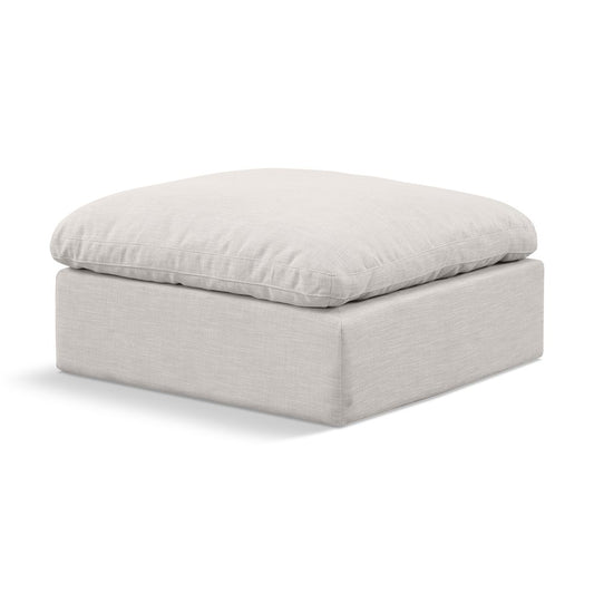 Meridian Indulge Cream Linen Textured Fabric Ottoman