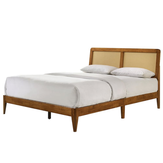 Omax Decor Liam Wooden Queen size Platform Bed with Rattan Headboard