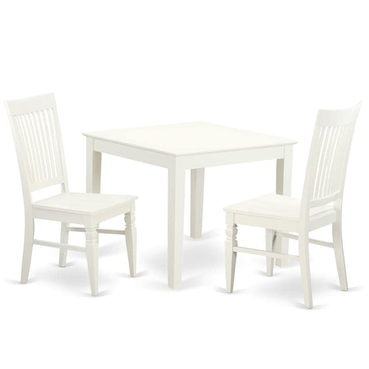 East West Furniture 3 Pc square Kitchen Table and 2 hard wood Chairs for Dining room in Linen White
