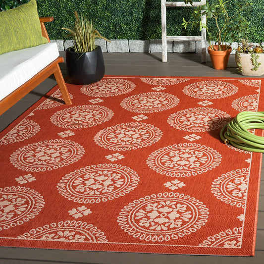 Safavieh Courtyard 9 x 12 (ft) Loomed Polypropylene Terracotta Rectangular Indoor Mid-Century Modern Professionally Clean Only Area rug