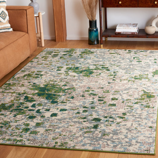 Safavieh Monaco 8 x 10 (ft) Loomed Polypropylene Green/Blue Rectangular Indoor Abstract Mid-Century Modern Spot Clean Only Area rug