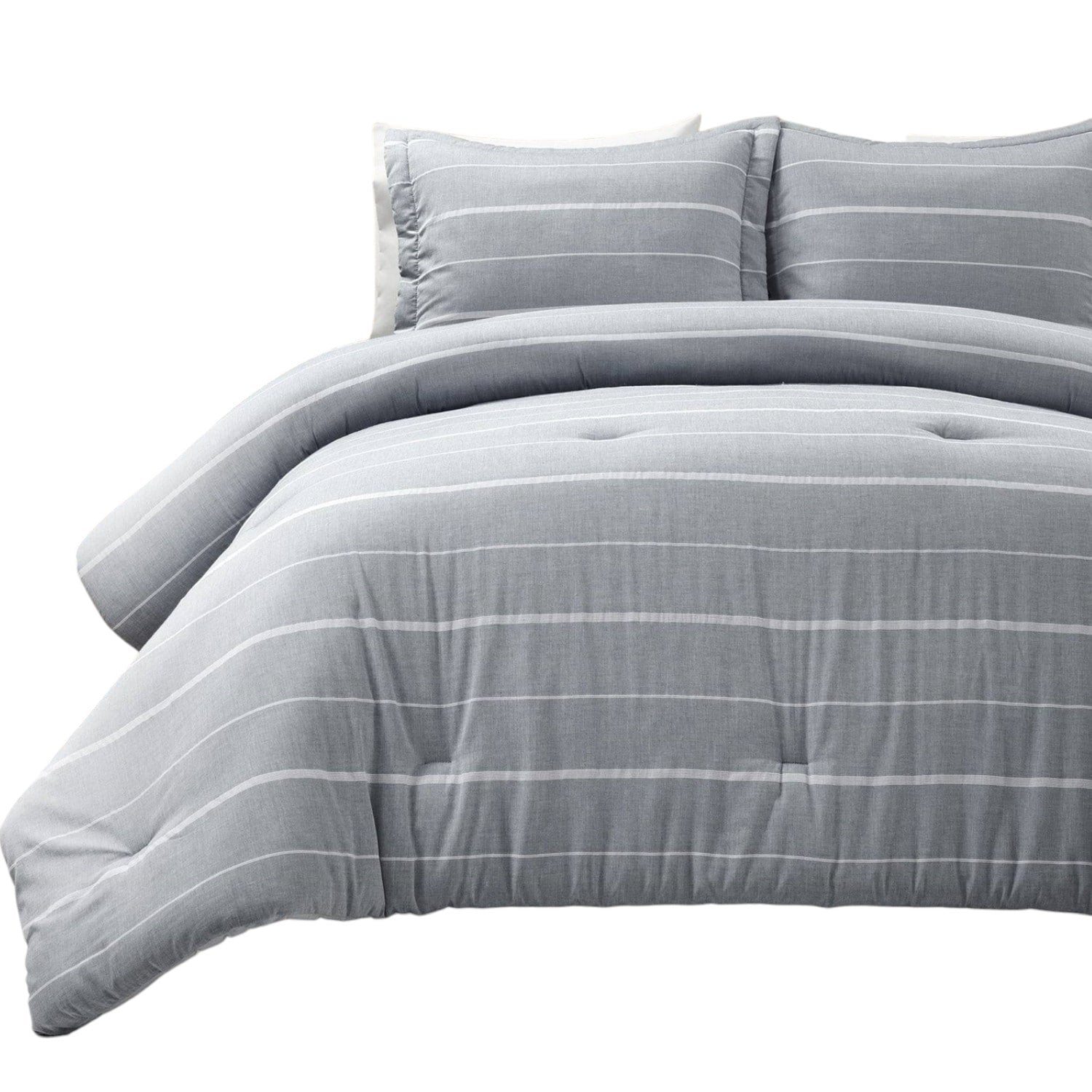 Slickblue 3-Piece Blue Grey Off-White Full Queen Comforter Bedding Set Lightweight Cotton Polyester with Shams