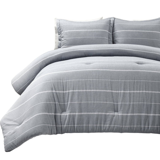 Slickblue 3-Piece Blue Grey Off-White Full Queen Comforter Bedding Set Lightweight Cotton Polyester with Shams