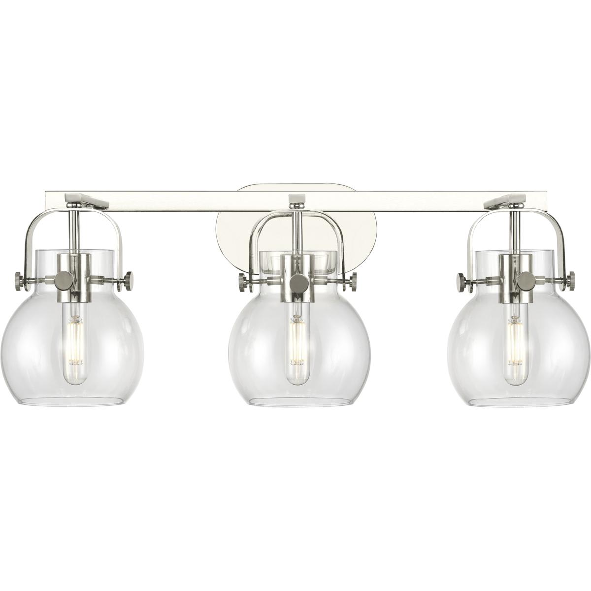 Innovations Lighting  423-3W-PN-G410-6CL Pilaster II Sphere Bathroom Vanity Light Polished Nickel