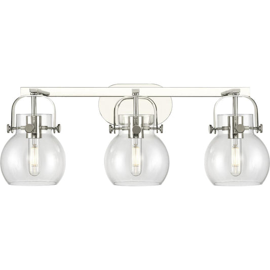 Innovations Lighting  423-3W-PN-G410-6CL Pilaster II Sphere Bathroom Vanity Light Polished Nickel