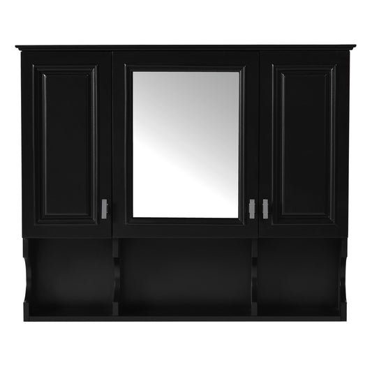 Vynxaria  35in W x 28in H Rectangular MDF Black 1Pc Left Hinge Medicine Cabinet with Mirror