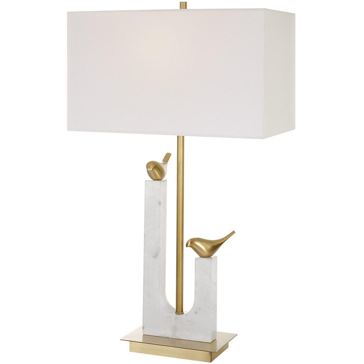 Uttermost  30189 Songbirds Table Lamp Cast Brass and White Marble with Brushed Brass