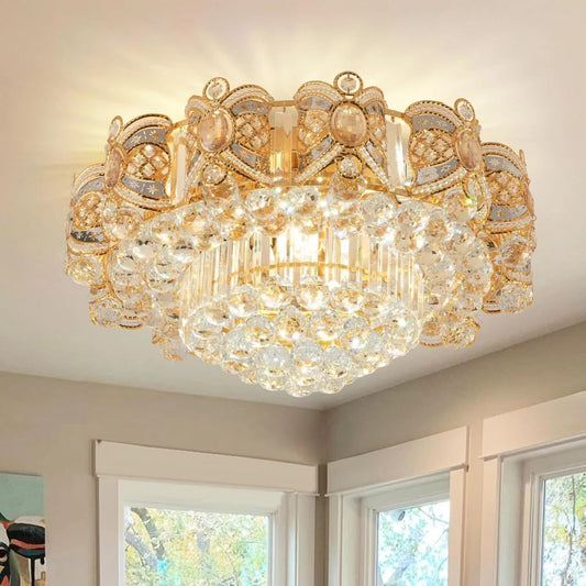 EFPERFECT 23.5 inch 6 Light Gold Modern Crystal Flush Mount Ceiling Fixtures
