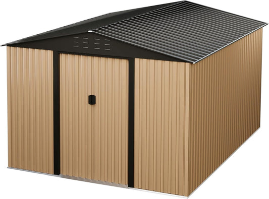 Edwards Metal Garden Shed 10 x 8ft Outdoor Storage Shed with Waterproof Roof Lockable Suitable for Storing Tools Furniture in Yard and Farm