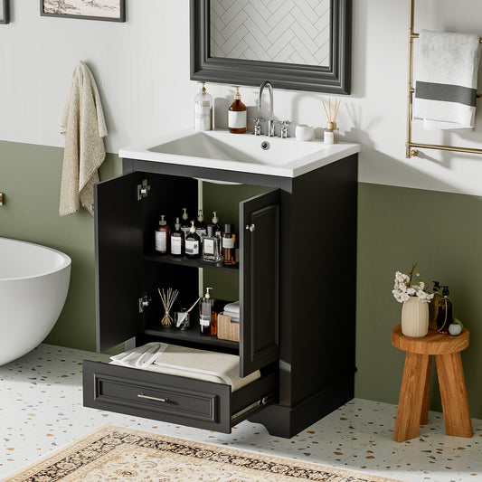 Aortzio Unassembled 24-in Black Undermount Single Sink Bathroom Vanity with Black Ceramic Top