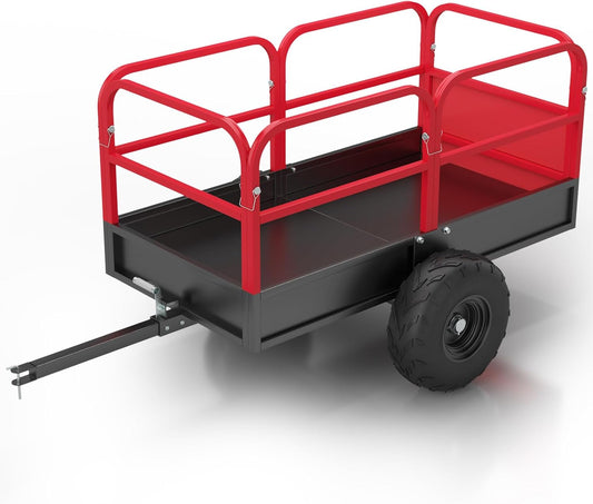Qeetex Heavy Duty Utility Cart Cargo Trailer 1700 Lbs 15 Cubic Feet Yard Utility Trailer with Removable Sides and Handle Garden Dump Cart for Hauling Behind Lawn Garden Tractors