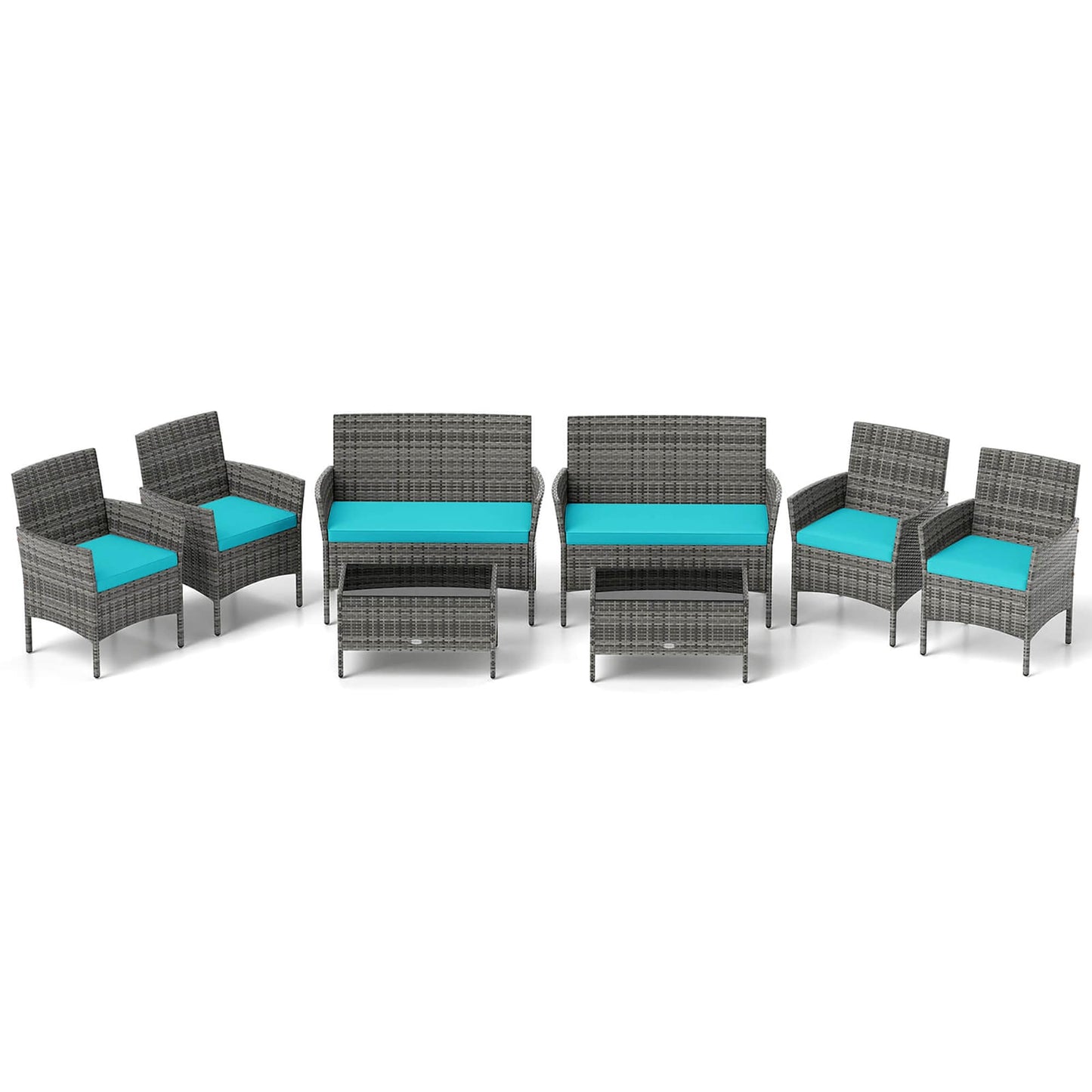 Costway 8 -Piece Rattan Patio Conversation Set with Blue Cushions