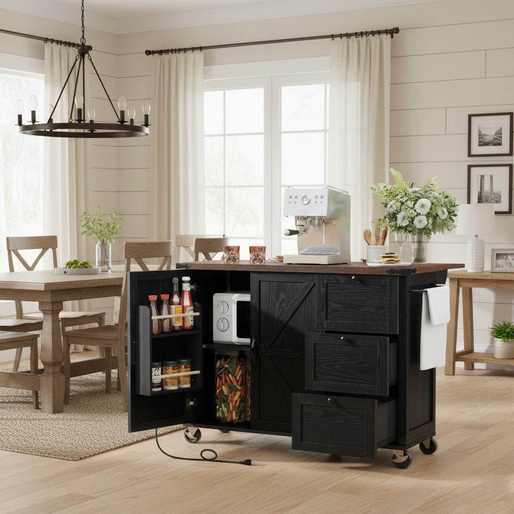 Homy Casa Matte Black Sleek Kitchen Island