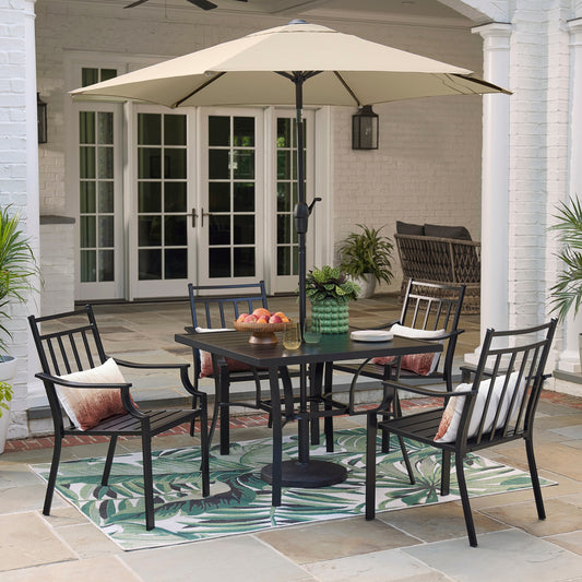 Style Selections Ashton 5 -Piece Black Patio Dining Set Steel Square Table with 4 Stationary Chairs