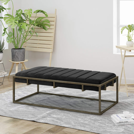 Dexmalle  Black Bench with Metal Frame Brass Finish