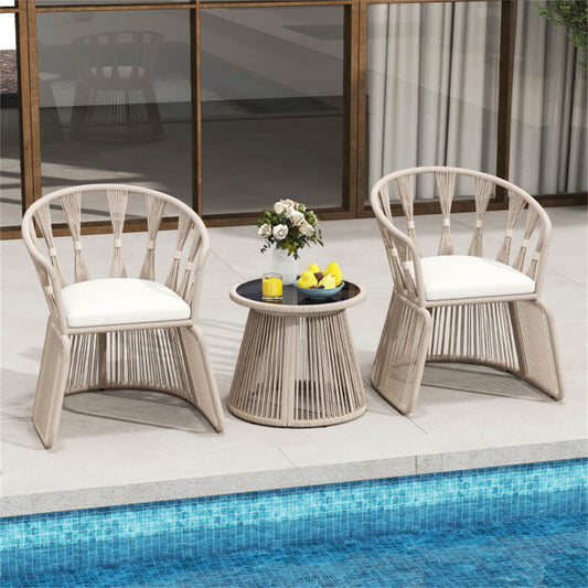 BABOOM 3 Pieces Patio Leisure Chair Set 3 -Piece Woven Patio Conversation Set with Off-white Cushions