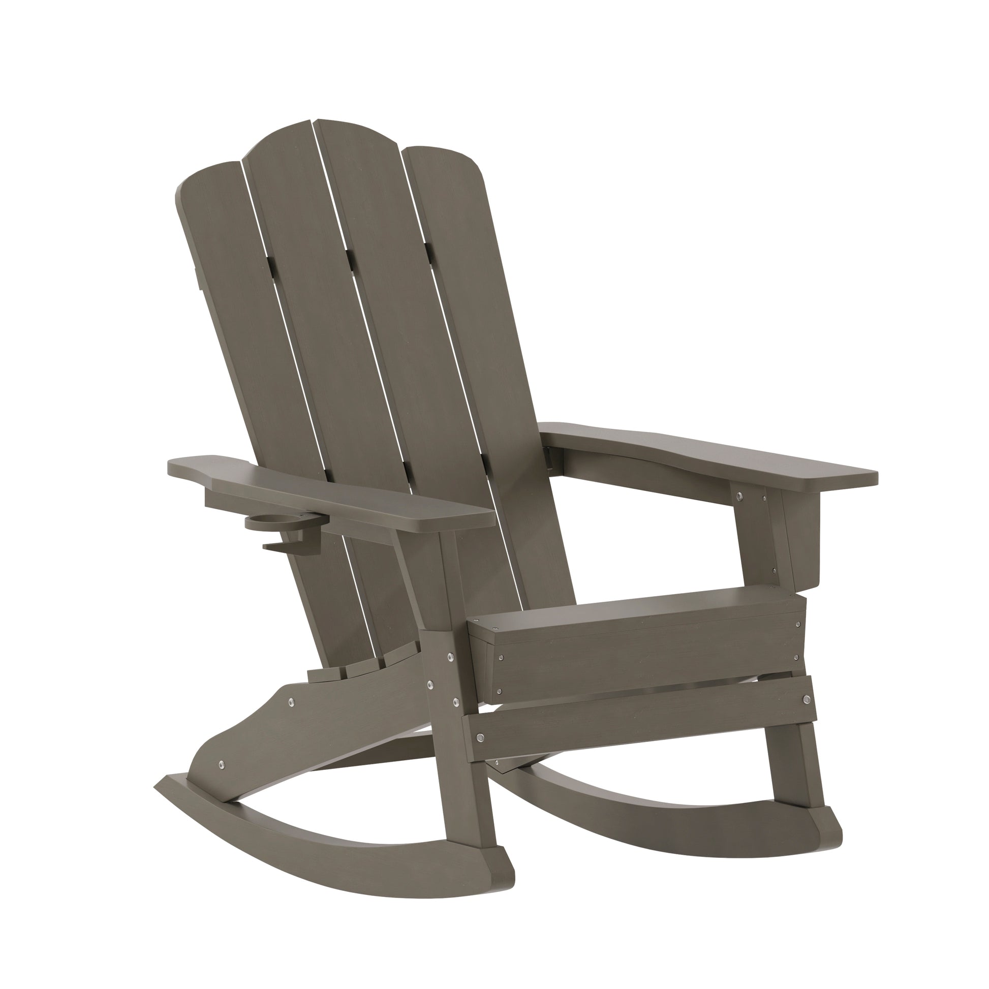 Flash Furniture Newport Adirondack Rocking Chair with Cup Holder; Weather Resistant HDPE Adirondack Rocking Chair in Brown