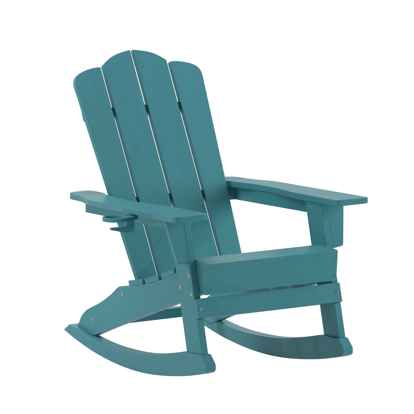 Flash Furniture Newport Adirondack Rocking Chair with Cup Holder; Weather Resistant HDPE Adirondack Rocking Chair in Blue