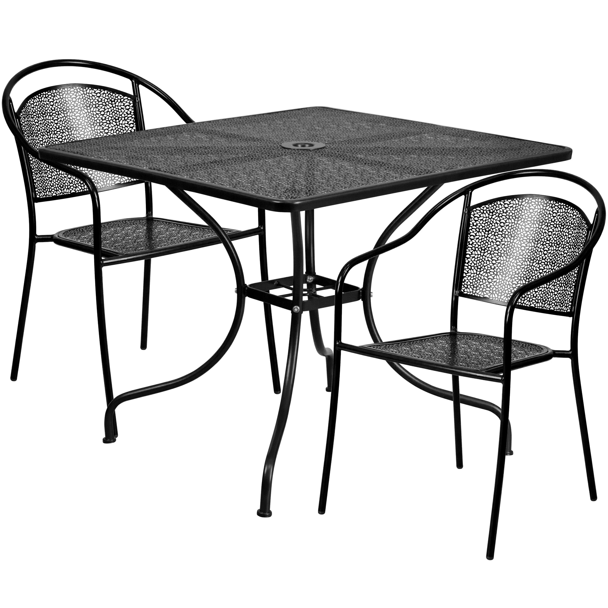 Flash Furniture Oia Commercial Grade 35.5-in Square Black Indoor-Outdoor Steel Patio Table Set with 2 Round Back Chairs