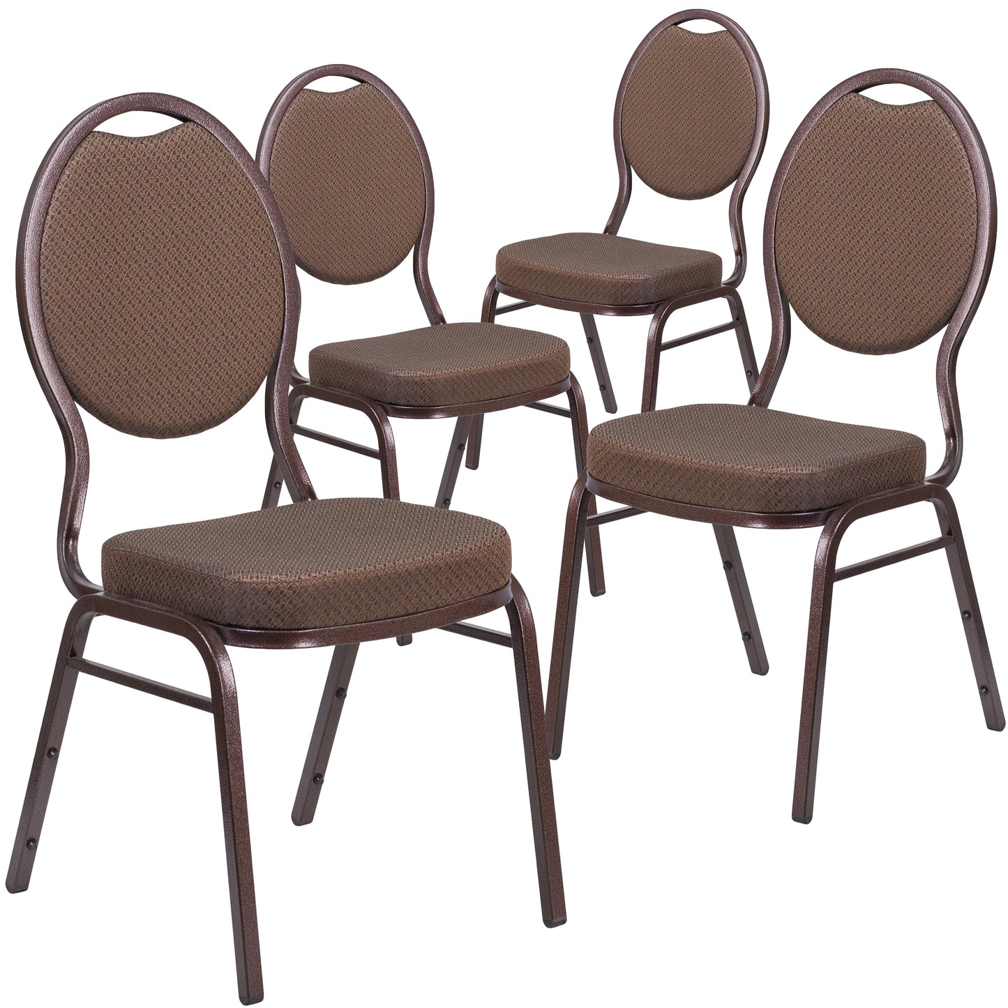 Emma + Oliver 4 Pack Teardrop Back Brown Pattern Fabric Stack Banquet Chair - Copper Vein Frame