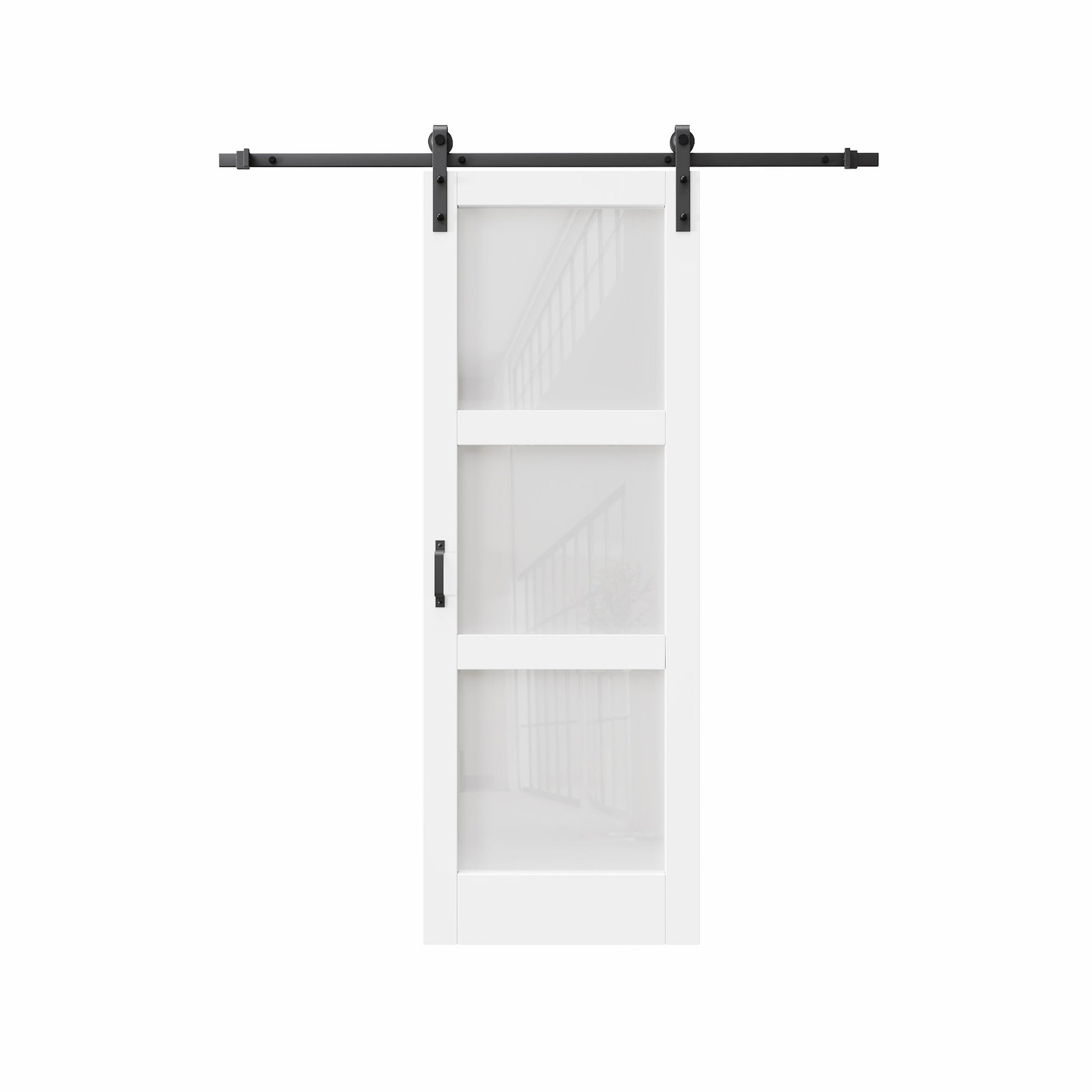 JUJUBON 30-in x 84-in White Square Frosted glass MDF Solid core Single Barn Door (Hardware Included)