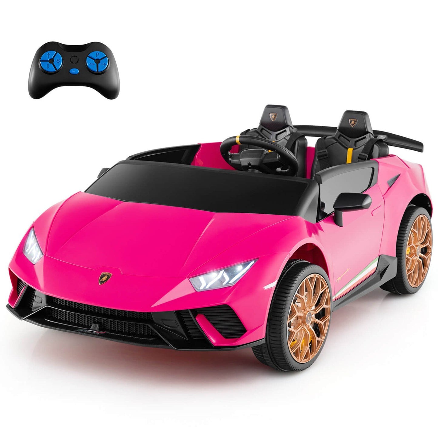 Costway  4WD 2-Seater Ride on Car Licensed Lamborghini Kids Vehicles with Remote Control Pink