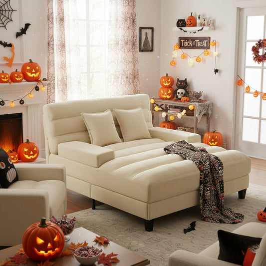 Homy Casa GDRA 63.8 in 2-Seat Modern Chenille Adjustable Reclining Sofa Bed with Smart RGB LED Lighting in Champagne Beige