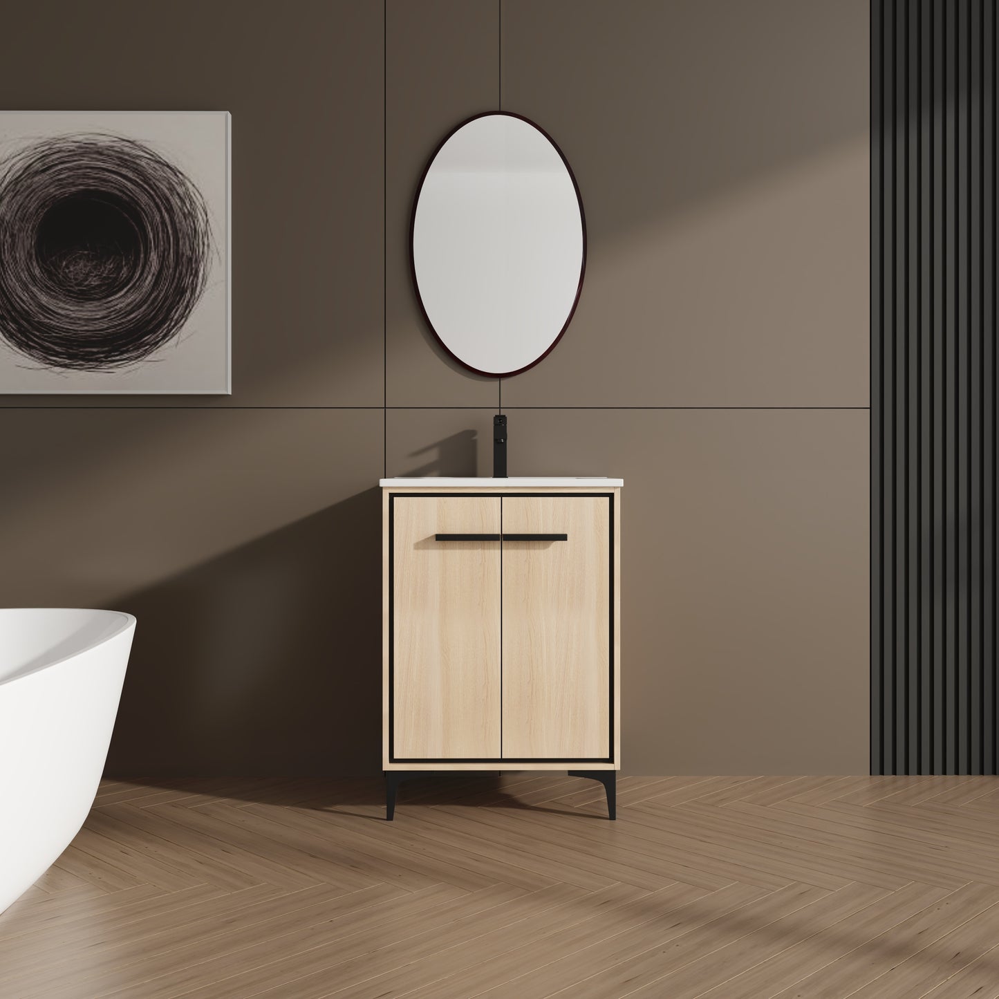 LOVMOR 24 Inch Bathroom Vanity Base with basin Storage Cabinet with Doors Engineered Wood