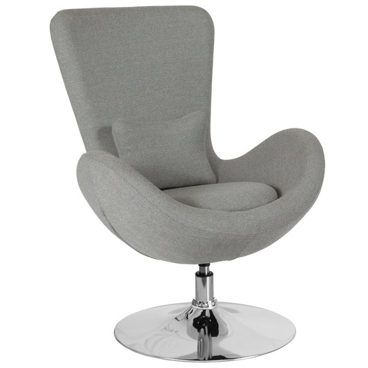 Merrick Lane Soro High-Back Egg Style Lounge Chair in Light Gray Fabric Upholstery With 360Â° Swivel Chrome Base