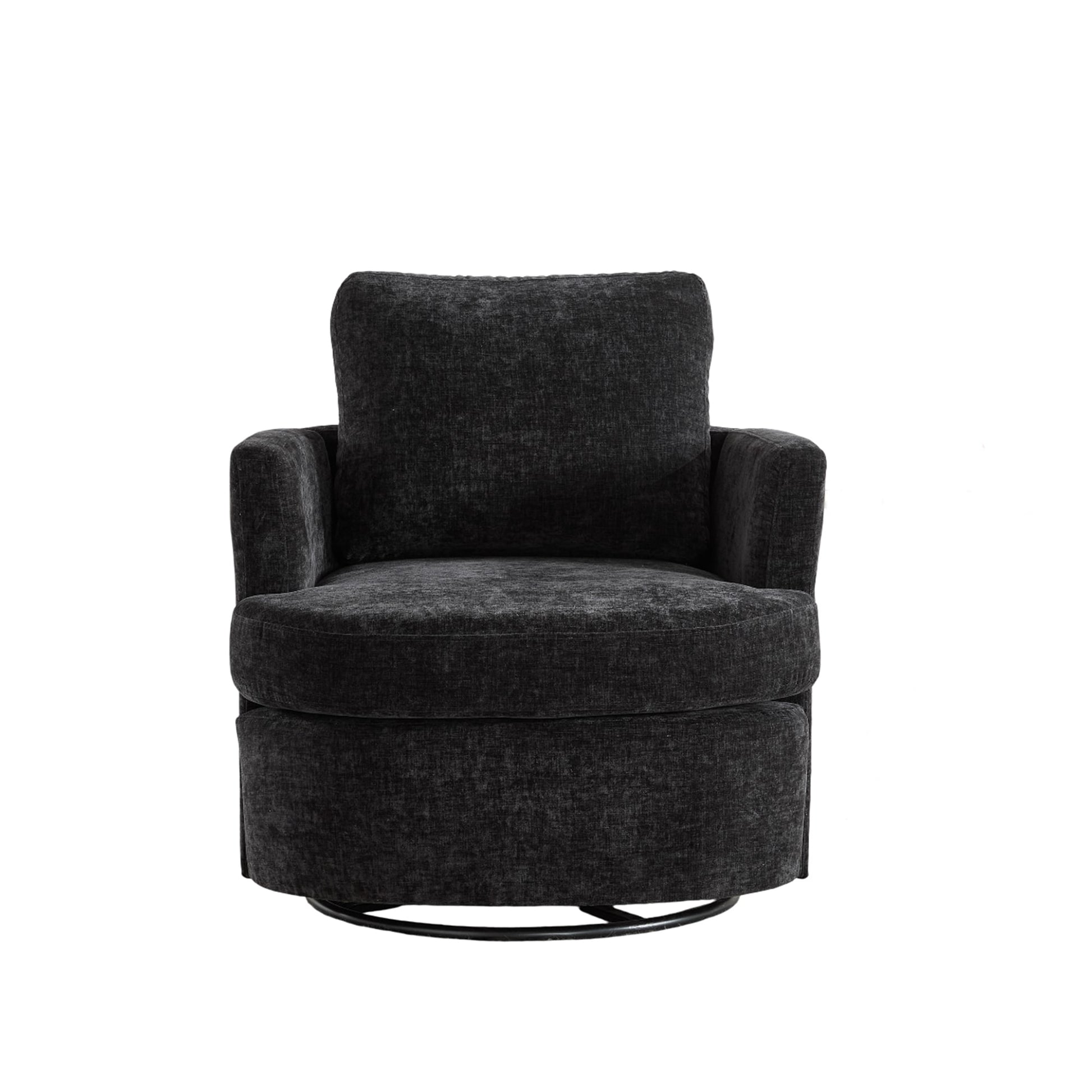 Bybafun 31.49-in W Casual Black Chenille Swivel Accent Armchair