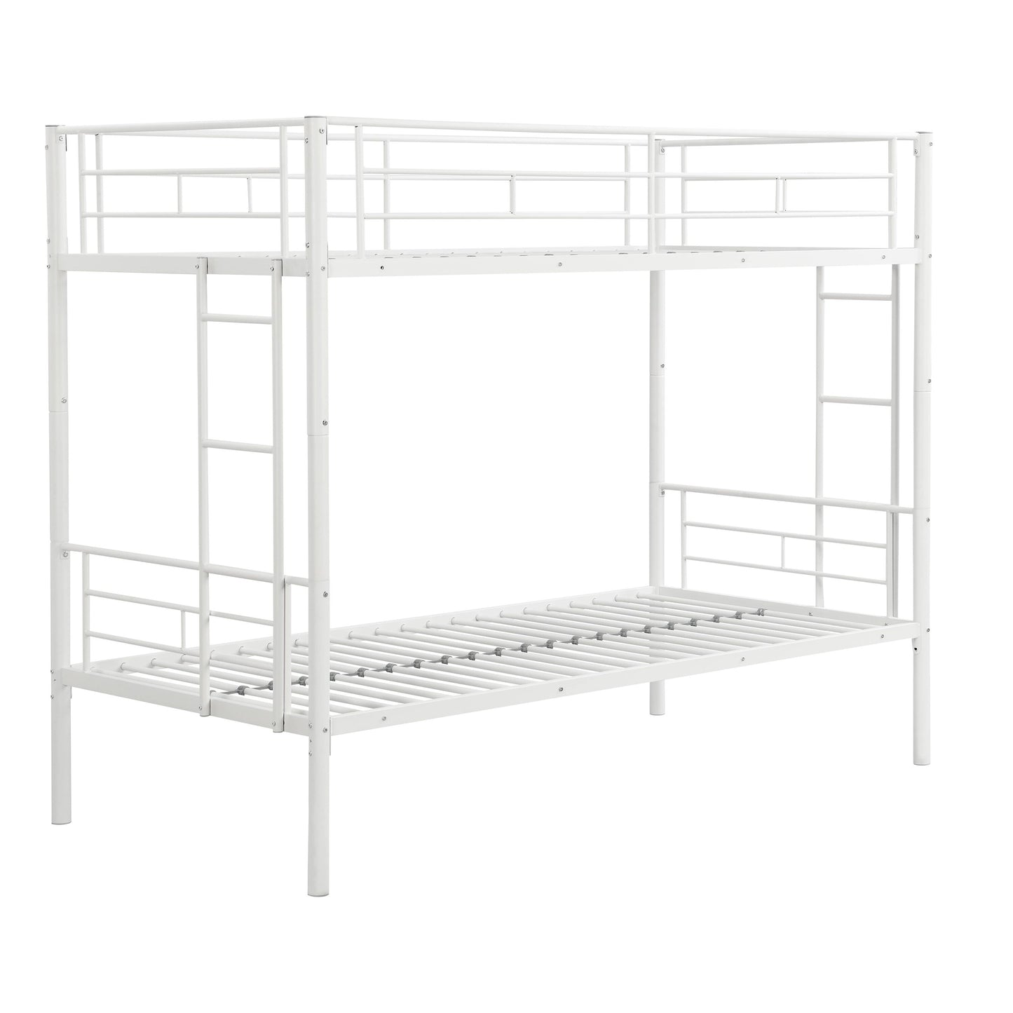 Vynxaria  White Metal Frame Twin Bunk Platform Bed Staircase Safety Rails 350LBS White