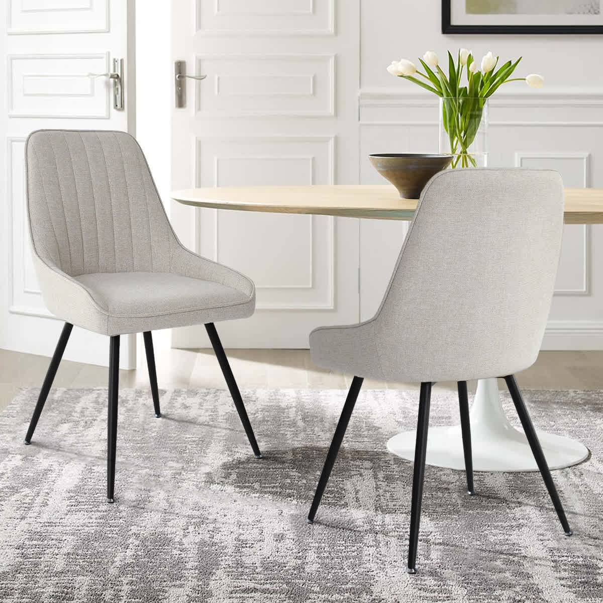 Maison Boucle Upholstered Dining Chair Set of 2 Armless Beige Chairs with Tufted Back Metal Legs for Dining Room